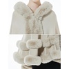 image:imageBEAUTELICATE Women Knit Cape Coat Knitted Hooded Cloak Poncho with Fur Trims Faux Fur ShawlBeige