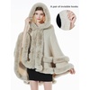 image:imageBEAUTELICATE Women Knit Cape Coat Knitted Hooded Cloak Poncho with Fur Trims Faux Fur ShawlBeige