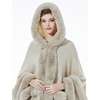 image:imageBEAUTELICATE Women Knit Cape Coat Knitted Hooded Cloak Poncho with Fur Trims Faux Fur ShawlBeige