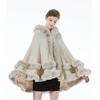 image:imageBEAUTELICATE Women Knit Cape Coat Knitted Hooded Cloak Poncho with Fur Trims Faux Fur ShawlBeige