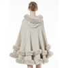 image:imageBEAUTELICATE Women Knit Cape Coat Knitted Hooded Cloak Poncho with Fur Trims Faux Fur ShawlBeige