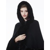 image:imageBEAUTELICATE Women Knit Cape Coat Knitted Hooded Cloak Poncho with Fur Trims Faux Fur ShawlBlack