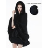 image:imageBEAUTELICATE Women Knit Cape Coat Knitted Hooded Cloak Poncho with Fur Trims Faux Fur ShawlBlack