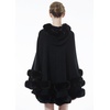 image:imageBEAUTELICATE Women Knit Cape Coat Knitted Hooded Cloak Poncho with Fur Trims Faux Fur ShawlBlack