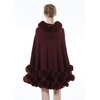 image:imageBEAUTELICATE Women Knit Cape Coat Knitted Hooded Cloak Poncho with Fur Trims Faux Fur ShawlBurgundy