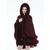 image:imageBEAUTELICATE Women Knit Cape Coat Knitted Hooded Cloak Poncho with Fur Trims Faux Fur ShawlBurgundy