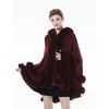 image:imageBEAUTELICATE Women Knit Cape Coat Knitted Hooded Cloak Poncho with Fur Trims Faux Fur ShawlBurgundy