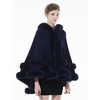 image:imageBEAUTELICATE Women Knit Cape Coat Knitted Hooded Cloak Poncho with Fur Trims Faux Fur ShawlDark Blue