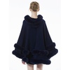 image:imageBEAUTELICATE Women Knit Cape Coat Knitted Hooded Cloak Poncho with Fur Trims Faux Fur ShawlDark Blue