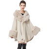 image:imageBEAUTELICATE Women Faux Fur Shawl Winter Wrap Sleeveless Coat Cape with Fur Trim Cardigan CloakBeige
