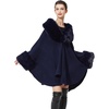 image:imageBEAUTELICATE Women Faux Fur Shawl Winter Wrap Sleeveless Coat Cape with Fur Trim Cardigan CloakDark Blue