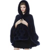 image:imageBEAUTELICATE Women Knit Cape Coat Knitted Hooded Cloak Poncho with Fur Trims Faux Fur ShawlDark Blue