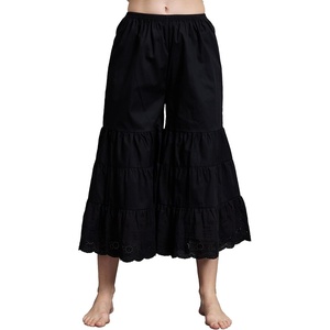 image:imageBEAUTELICATE Bloomers for Women 100 Cotton Wide Leg Half Slip Lace Trim Vintage Pettipants UnderdressBlack