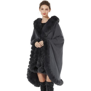 image:imageBEAUTELICATE Faux Fur Cardigan Cloak Winter Wrap Women Sleeveless Coat Cape with Fur Trim ShawlGrey