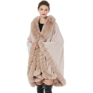 image:imageBEAUTELICATE Faux Fur Cardigan Cloak Winter Wrap Women Sleeveless Coat Cape with Fur Trim ShawlPink