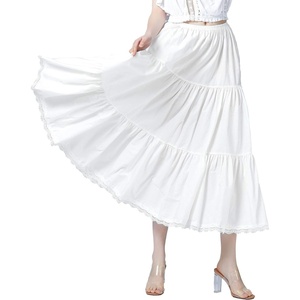 image:imageBEAUTELICATE Women 100 Cotton Skirt 3 Tiered ALine Retro Medieval SkirtIvory35 Length
