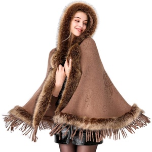 image:imageFaux Fur Shawl Hooded Cape Wrap Stole Shrug Bridal Winter Wedding with HookKhaki