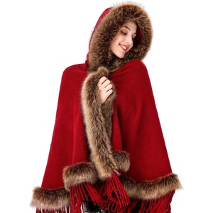 image:imageFaux Fur Shawl Hooded Cape Wrap Stole Shrug Bridal Winter Wedding with HookRed