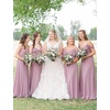 image:imageBEAUTELICATE Bridal Wedding Chiffon Shawl Shrug with Arm Hole Bridesmaid Cover Up Evening Party Summer ShawlMauve