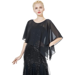 image:imageBEAUTELICATE Asymmetrical Capelets Chiffon Capes Wedding Bridal Shawls Wraps For Women Evening DressBlack