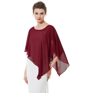 image:imageBEAUTELICATE Asymmetrical Capelets Chiffon Capes Wedding Bridal Shawls Wraps For Women Evening DressBurgundy