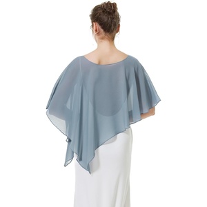 image:imageBEAUTELICATE Asymmetrical Capelets Chiffon Capes Wedding Bridal Shawls Wraps For Women Evening DressDusty Blue