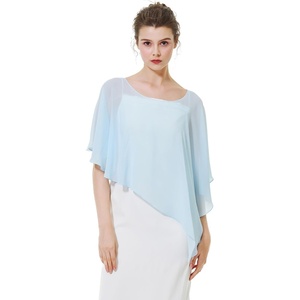image:imageBEAUTELICATE Asymmetrical Capelets Chiffon Capes Wedding Bridal Shawls Wraps For Women Evening DressIce Blue