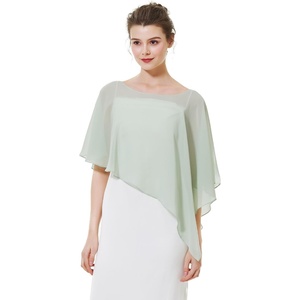 image:imageBEAUTELICATE Asymmetrical Capelets Chiffon Capes Wedding Bridal Shawls Wraps For Women Evening DressSage Green
