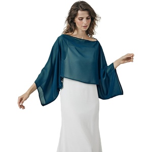 image:imageBEAUTELICATE Bridal Shawl for Wedding Dress Chiffon Shawl with Arm Hole Evening Capelet 2 SizeInk Blue