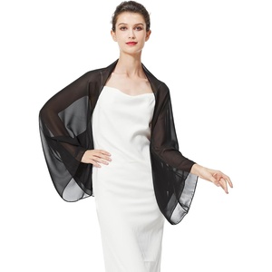 image:imageBEAUTELICATE Bridal Wedding Chiffon Shawl Shrug with Arm Hole Bridesmaid Cover Up Evening Party Summer ShawlBlack