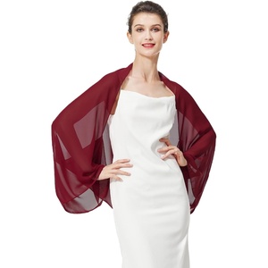 image:imageBEAUTELICATE Bridal Wedding Chiffon Shawl Shrug with Arm Hole Bridesmaid Cover Up Evening Party Summer ShawlBurgundy