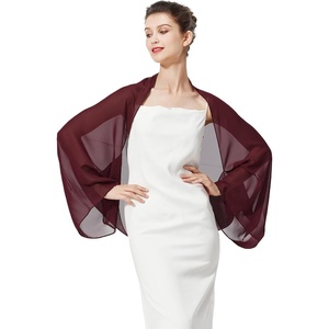 image:imageBEAUTELICATE Bridal Wedding Chiffon Shawl Shrug with Arm Hole Bridesmaid Cover Up Evening Party Summer ShawlCabernet