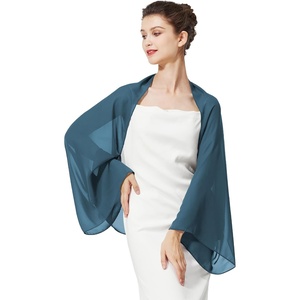 image:imageBEAUTELICATE Bridal Wedding Chiffon Shawl Shrug with Arm Hole Bridesmaid Cover Up Evening Party Summer ShawlInk Blue