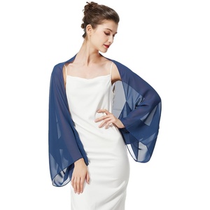 image:imageBEAUTELICATE Bridal Wedding Chiffon Shawl Shrug with Arm Hole Bridesmaid Cover Up Evening Party Summer ShawlNavy Blue