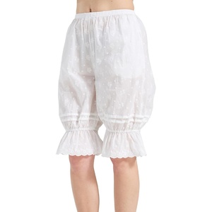 image:imageBEAUTELICATE Medieval Cottagecore Cotton Bloomers LaceTrim Underdress Pants with Elastic Waist Lounge SleepwearShortivory