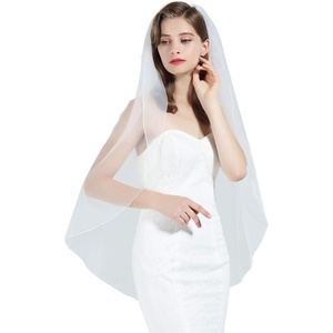 image:imageBEAUTELICATE 1 Tier Wedding Bridal Veil Pencil Edge Ivory White Fingertip Cathedral More LengthIvory